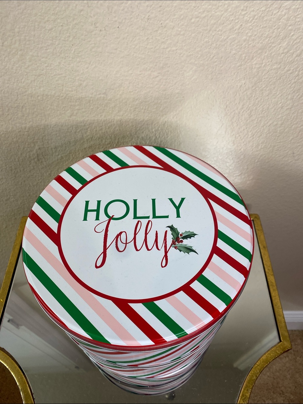 Holly Jolly Holiday Tin (2)- Red, Green, White
